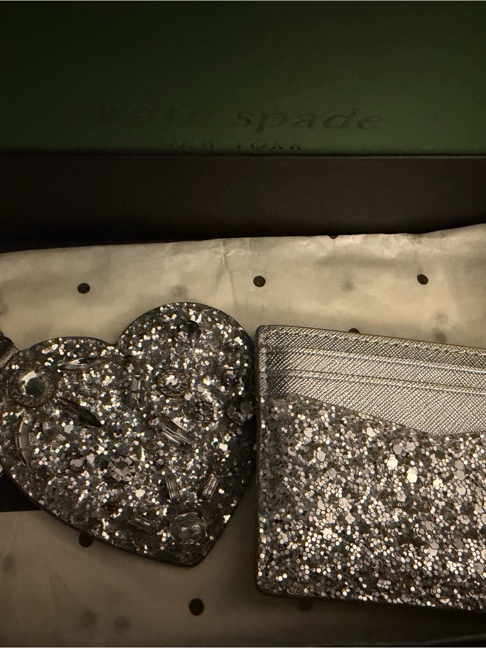 kate spade silver glitter cardholder with jeweled heart keychain - Picture 5 of 6